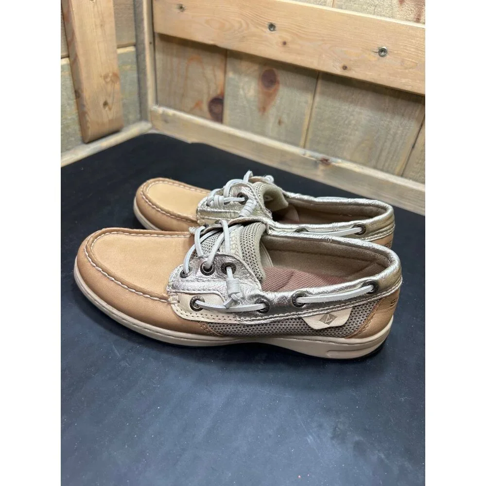 Sperry Womens Memory Foam Tan & Gold Boat Shoes Size 5.5